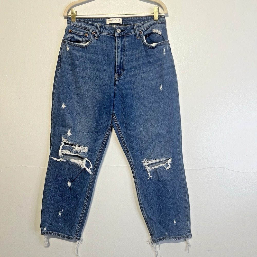 Abercrombie & Fitch The Mom High‎ Rise Tapered Destroy Cropped Jeans Size 29